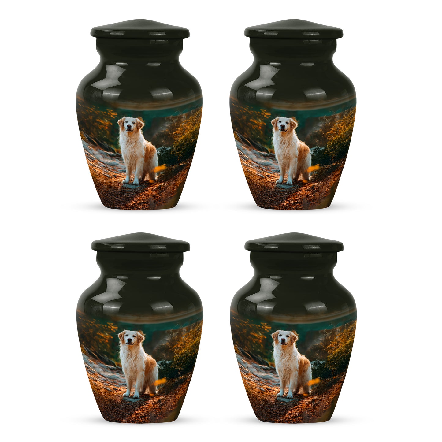 Dark Black Dog Cremation Urn side profile showing urn shape - elegant classic dog relief with fine detailing - 10 inch aluminum urn for cremated remains