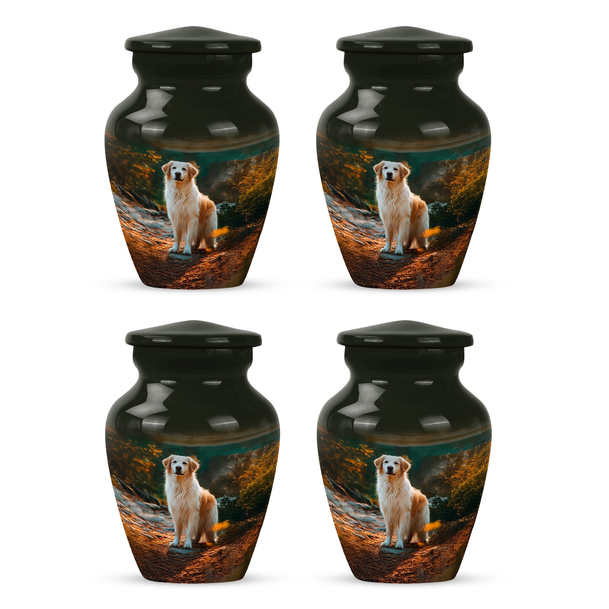 Dark Black Dog Cremation Urn side profile showing urn shape - elegant classic dog relief with fine detailing - 10 inch aluminum urn for cremated remains
