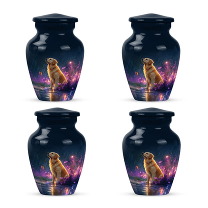 Royal Blue Dog Cremation Urn side profile showing urn shape - traditional dog engraving with hand-polished finish - 10 inch aluminum urn for cremated remains