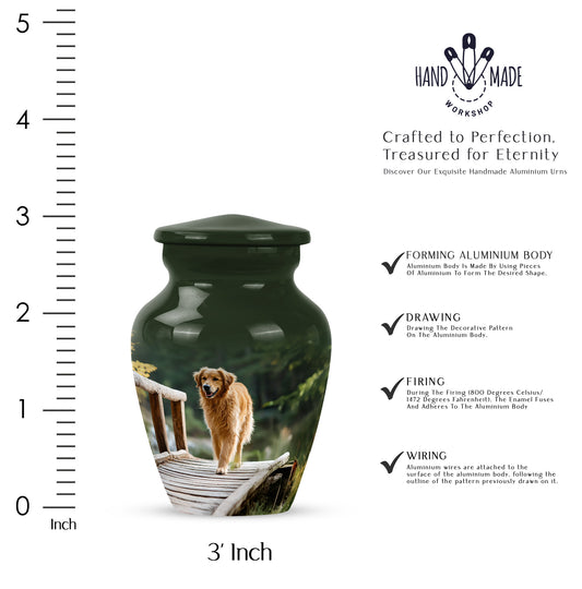Hunter Green Dog Cremation Urn close-up of engraving and surface detail - elegant classic dog relief with fine detailing - mini keepsake memorial for portion of cremation ashes