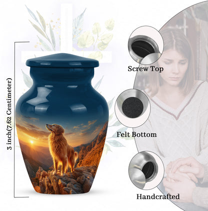 Soft Blue Dog Cremation Urn close-up of engraving and surface detail - traditional dog engraving with hand-polished finish - mini keepsake memorial for portion of cremation ashes