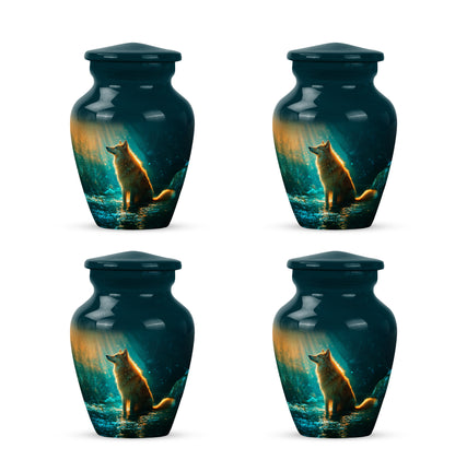Vivid Teal Dog Cremation Urn side profile showing urn shape - traditional dog engraving with hand-polished finish - 10 inch aluminum urn for cremated remains