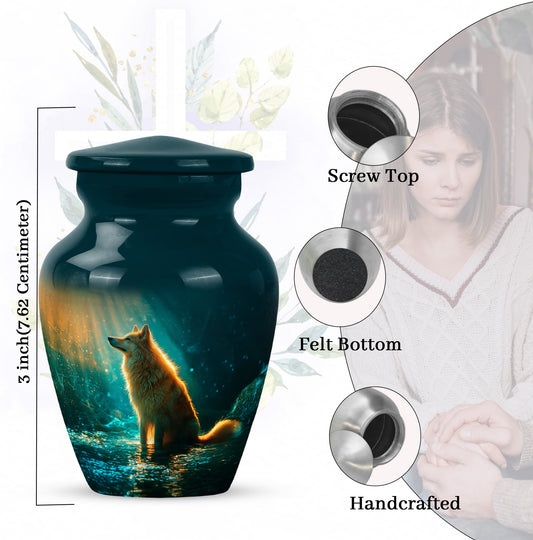 Vivid Teal Dog Cremation Urn close-up of engraving and surface detail - traditional dog engraving with hand-polished finish - mini keepsake memorial for portion of cremation ashes
