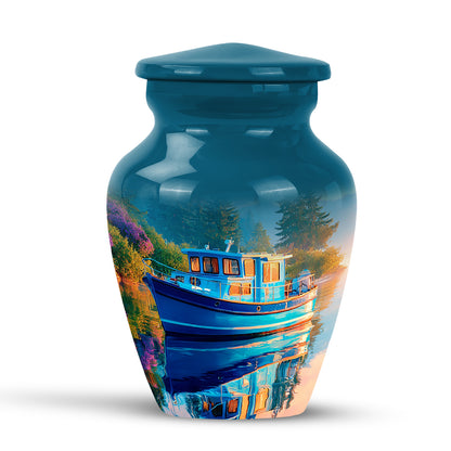 Personalized Blue Boat Cremation Urns for Ashes - Captivating 10-inch - Yatskia