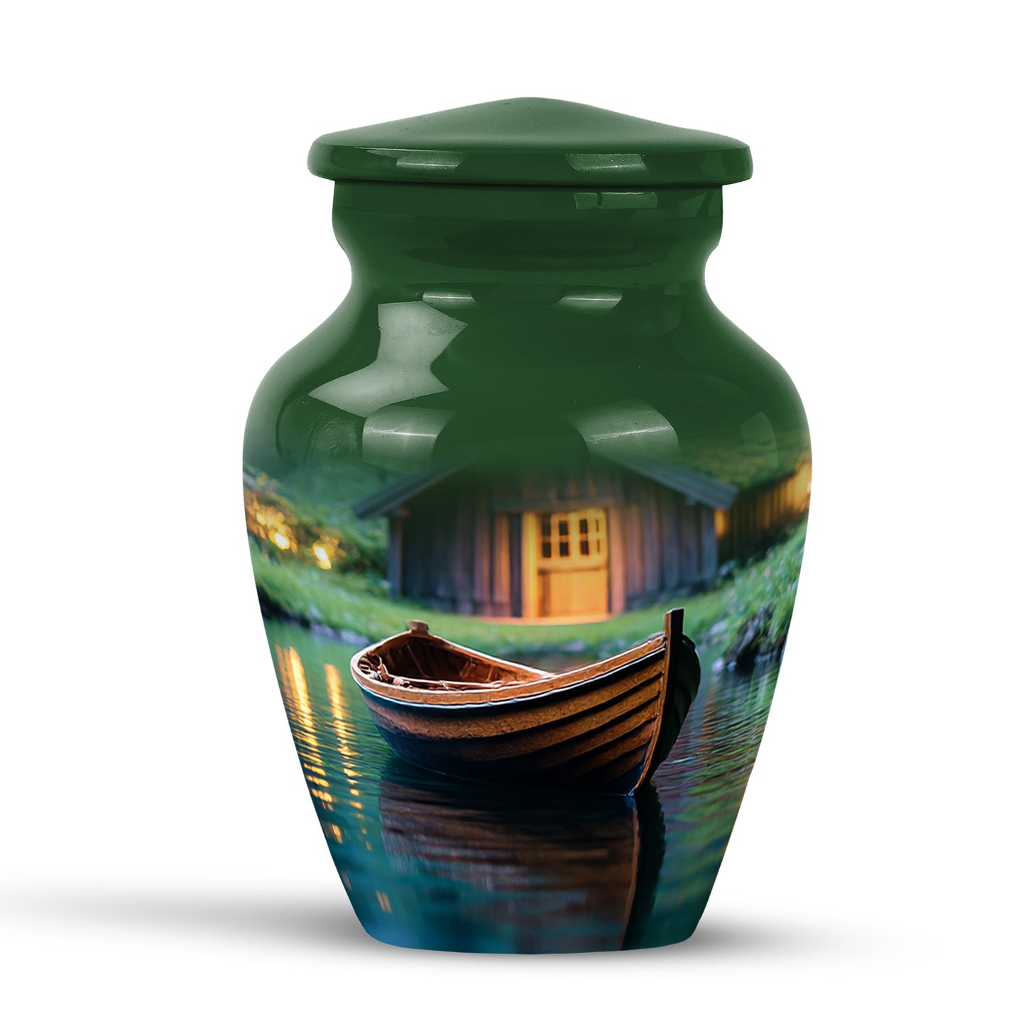 Green Sacred Boat Cremation Urns for Human Ashes - 10-inch, 200 cu in - Yatskia