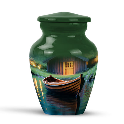 Green Sacred Boat Cremation Urns for Human Ashes - 10-inch, 200 cu in - Yatskia