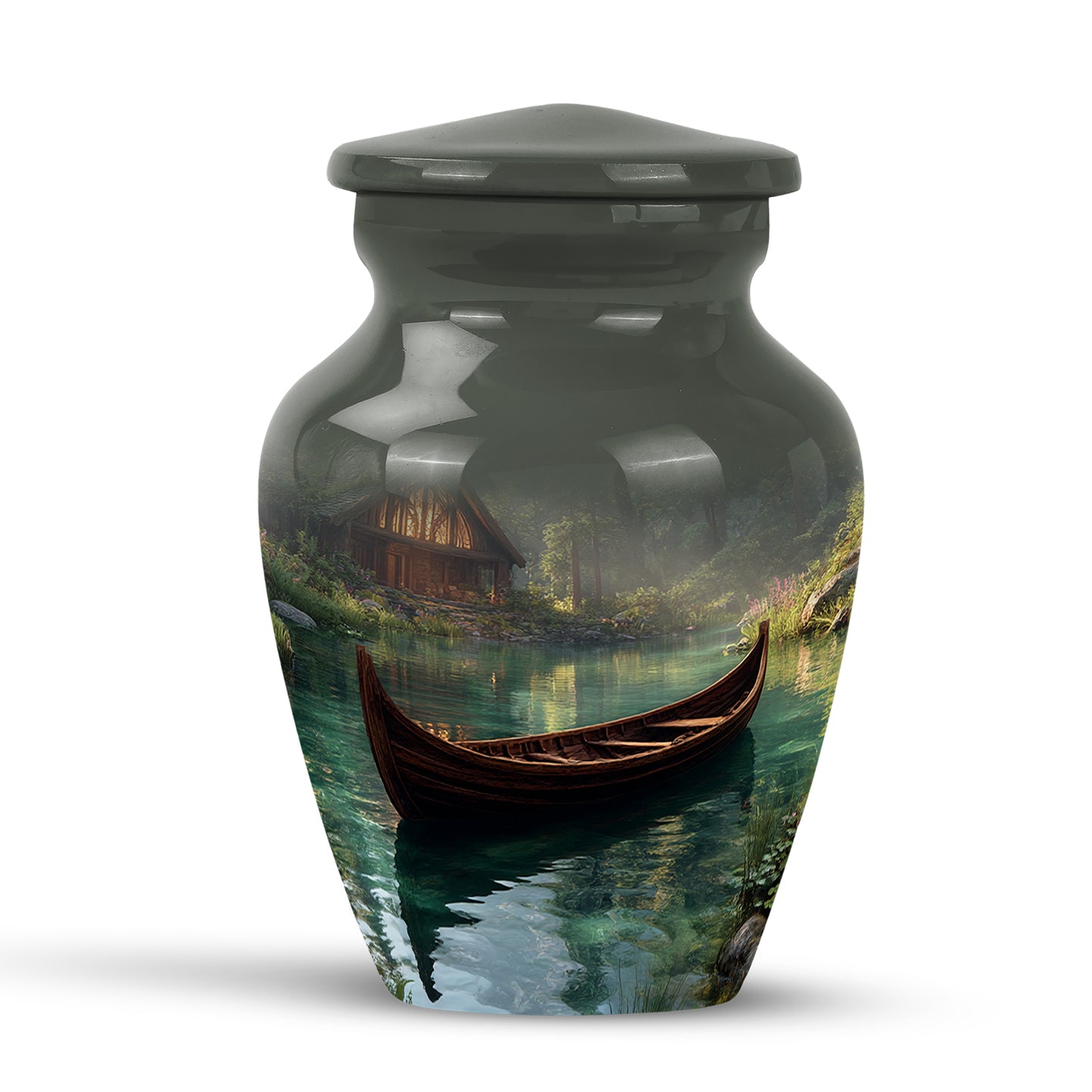 Divine Black Boat Cremation Urn for Ashes - 10-inch, 200 cu in - Yatskia