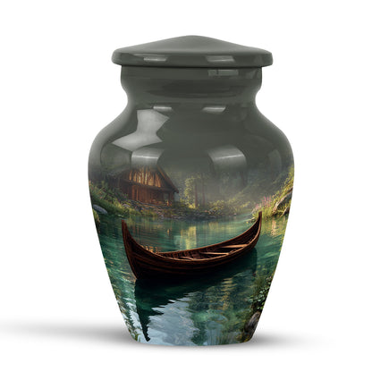 Divine Black Boat Cremation Urn for Ashes - 10-inch, 200 cu in - Yatskia