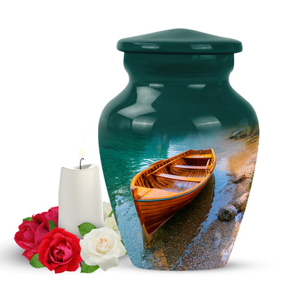 Resplendent Teal Boat Cremation Urn for Ashes - 10-inch, 200 cu in - Yatskia