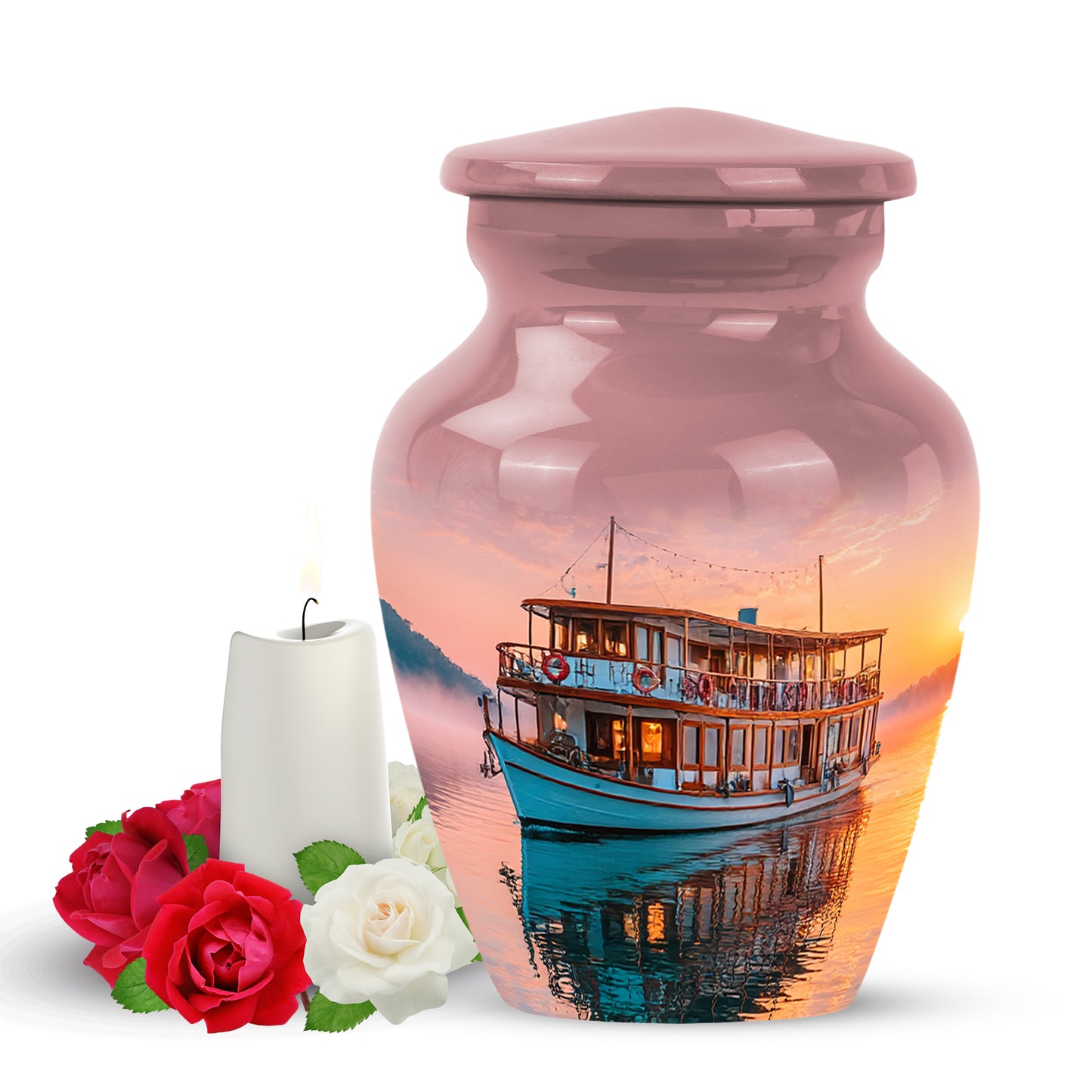 Personalized Red Steadfast Boat Cremation Urns for Human Ashes - 10-inch, 200 cu in - Yatskia