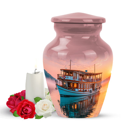 Personalized Red Steadfast Boat Cremation Urns for Human Ashes - 10-inch, 200 cu in - Yatskia