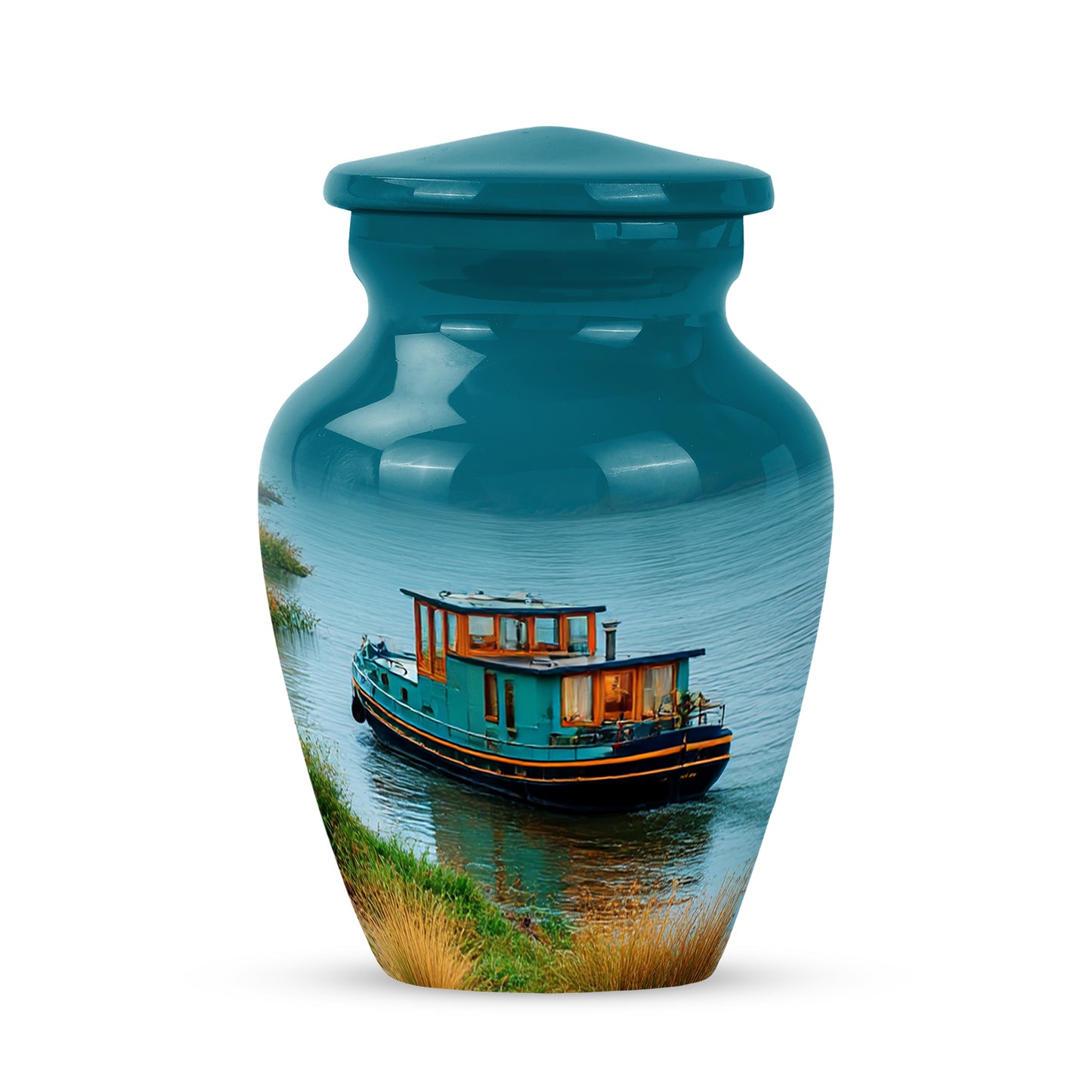 Teal Boat Cremation Urns - Enduring Sentinel 10-inch, 200 cu in - Yatskia