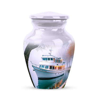 Dignified White Boat Cremation Urn for Ashes - 10-inch, 200 cu in - Yatskia