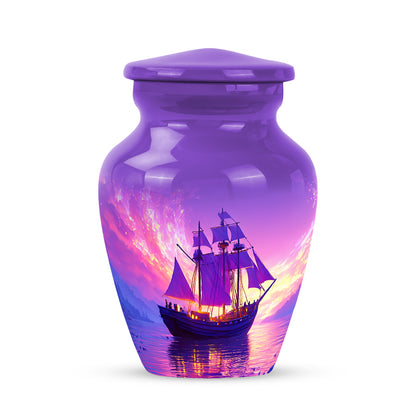 Purple Sacred Boat Cremation Urns for Human Ashes - 10-inch, 200 cu in - Yatskia