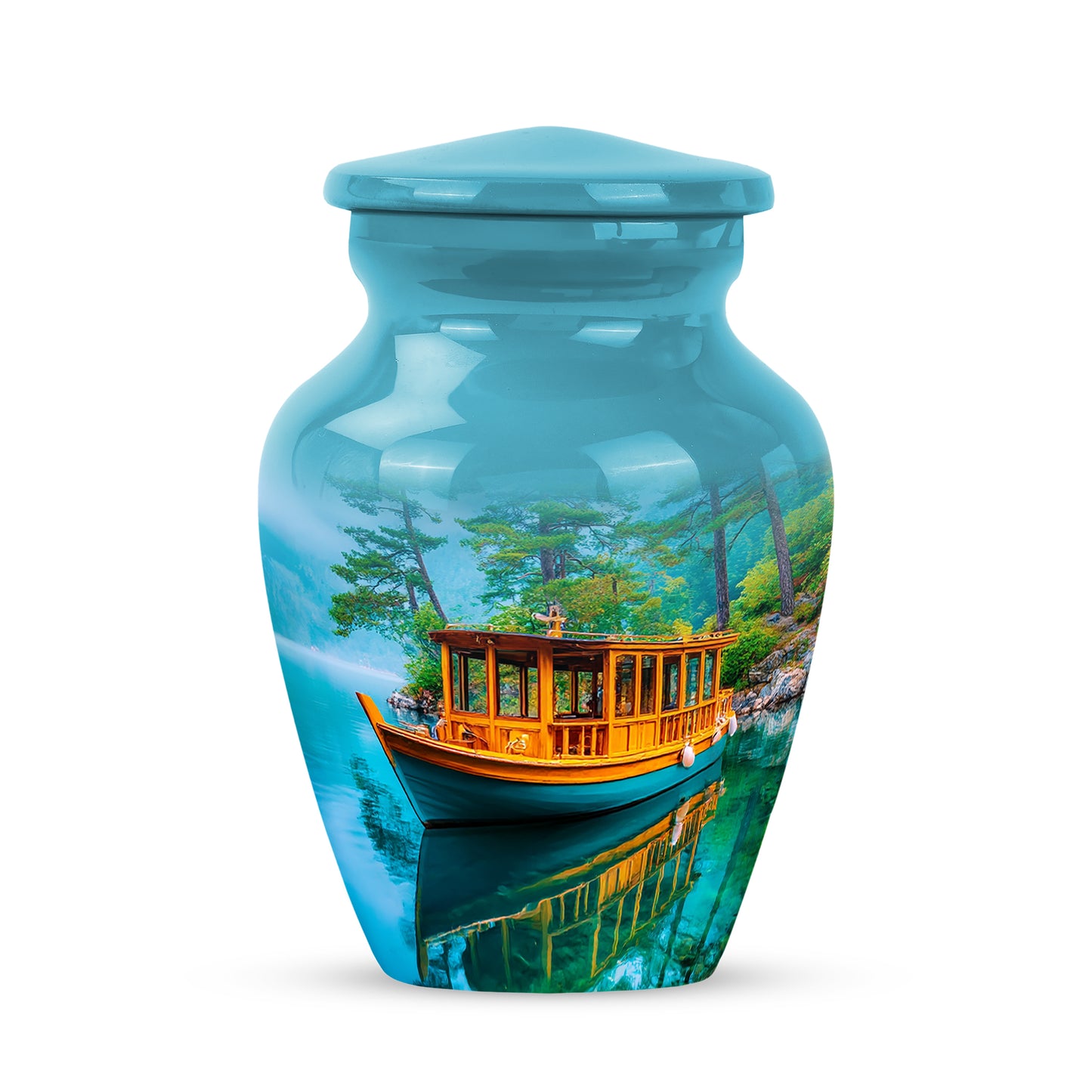 Teal Boat Remembrance Cremation Urns for Human Ashes - 10-inch, 200 cu in - Yatskia