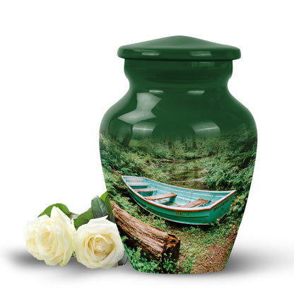 Dignified Green Boat Cremation Urn for Ashes - 10-inch, 200 cu in - Yatskia