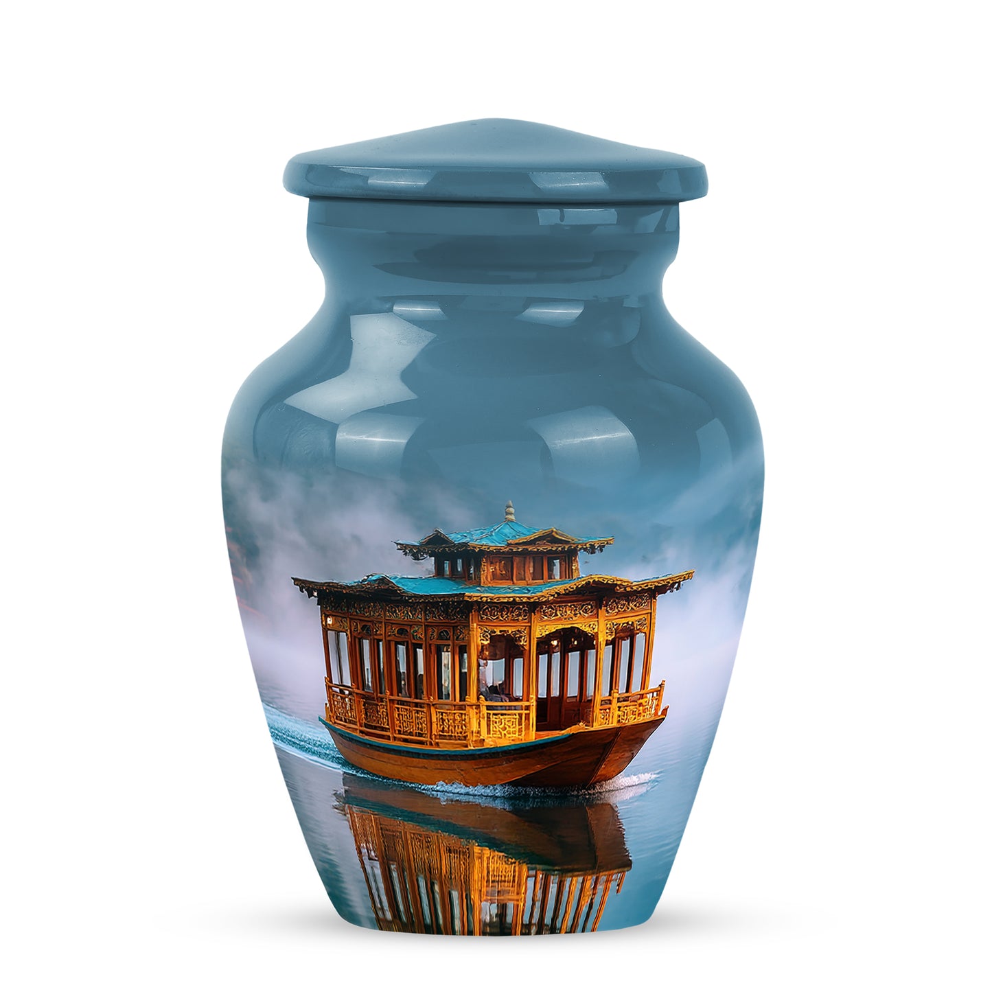 Personalized Blue Boat Cremation Urns for Ashes - Majestic 10-inch - Yatskia