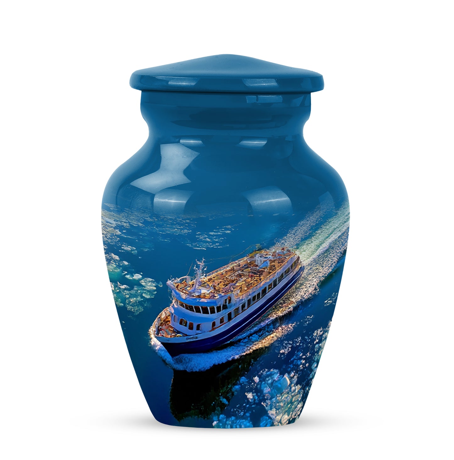 Blue Boat Memorial Cremation Urns for Human Ashes - 10-inch, 200 cu in - Yatskia