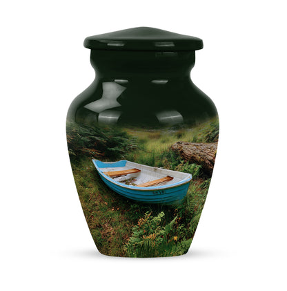 Inspiring Black Boat Treasure Urn for Human Ashes - 10-inch, 200 cu in - Yatskia