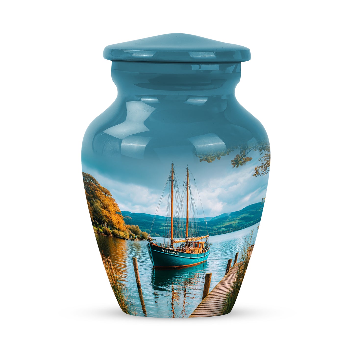 Personalized Teal Boat Cremation Urns for Ashes - Captivating 10-inch - Yatskia