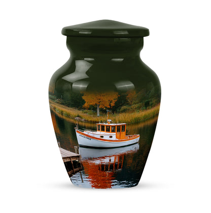 Personalized Green Steadfast Boat Cremation Urns for Human Ashes - 10-inch, 200 cu in - Yatskia