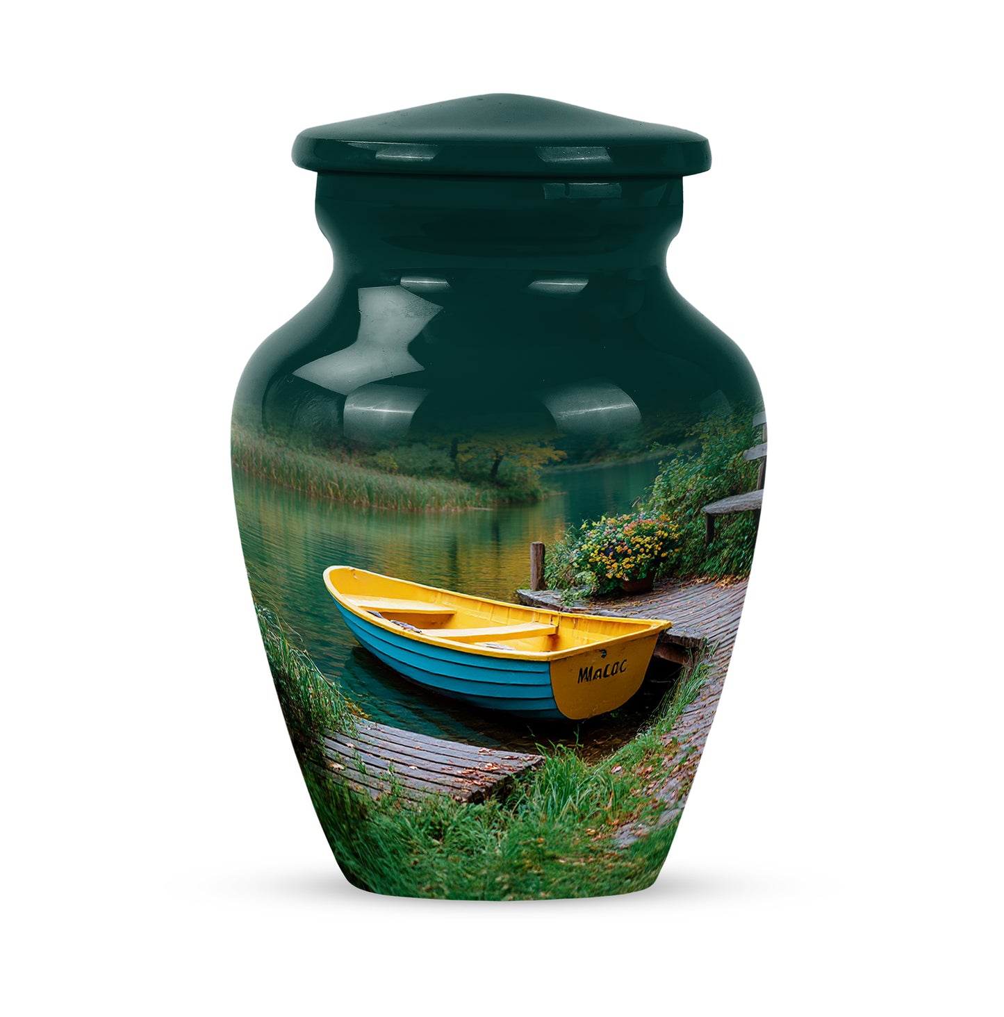 Harmonious Boat Cremation Urns for Human Ashes - Teal 10-inch - Yatskia