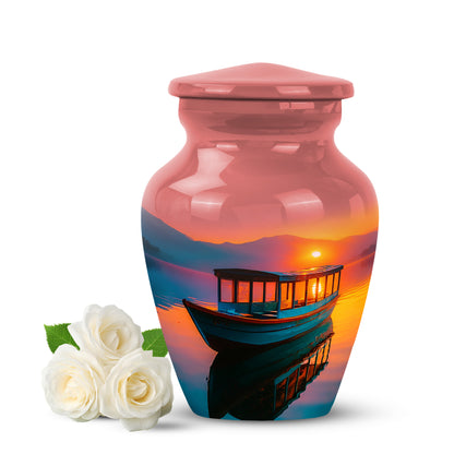 Red Serene Boat Memorial Urn for Ashes - 10-inch, 200 cu in - Yatskia