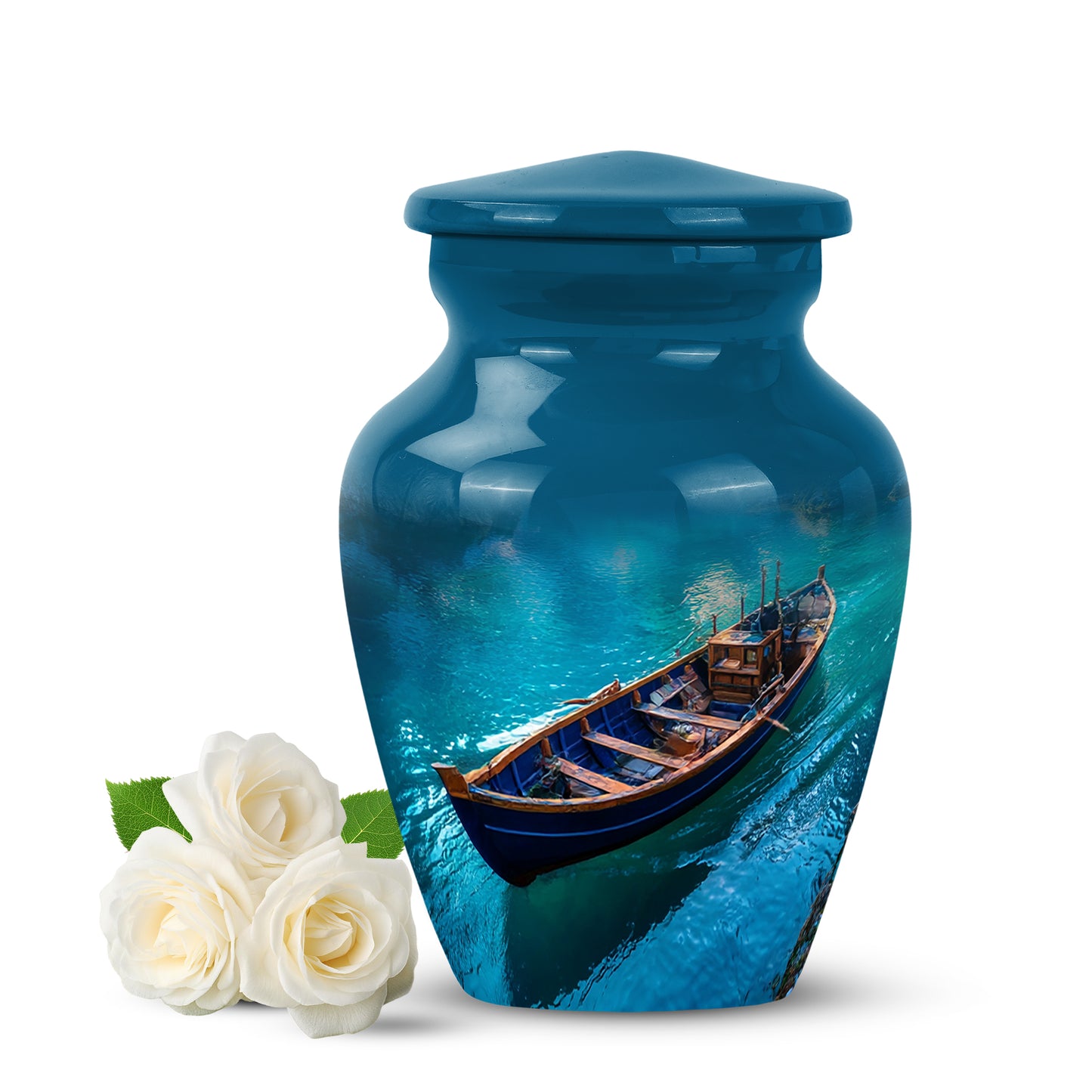 Blue Boat Cremation Urns - Imperial Keepsake 10-inch, 200 cu in - Yatskia