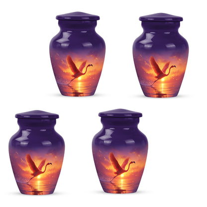 Royal Purple Flamingo Cremation Urn side profile showing urn shape - elegant classic flamingo relief with fine detailing - 10 inch aluminum urn for cremated remains
