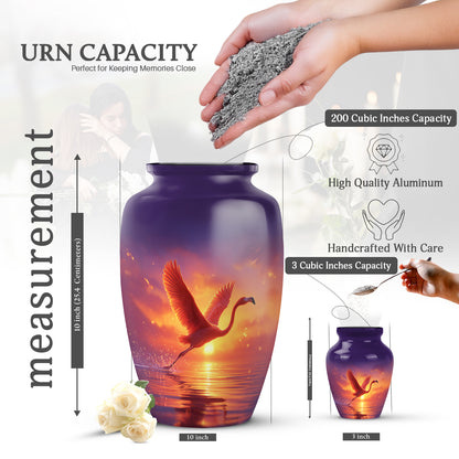 Twilight Purple Flamingo Cremation Urn close-up of engraving and surface detail - traditional flamingo engraving with hand-polished finish - mini keepsake memorial for portion of cremation ashes