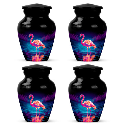 Obsidian Black Flamingo Cremation Urn side profile showing urn shape - elegant classic flamingo relief with fine detailing - 10 inch aluminum urn for cremated remains