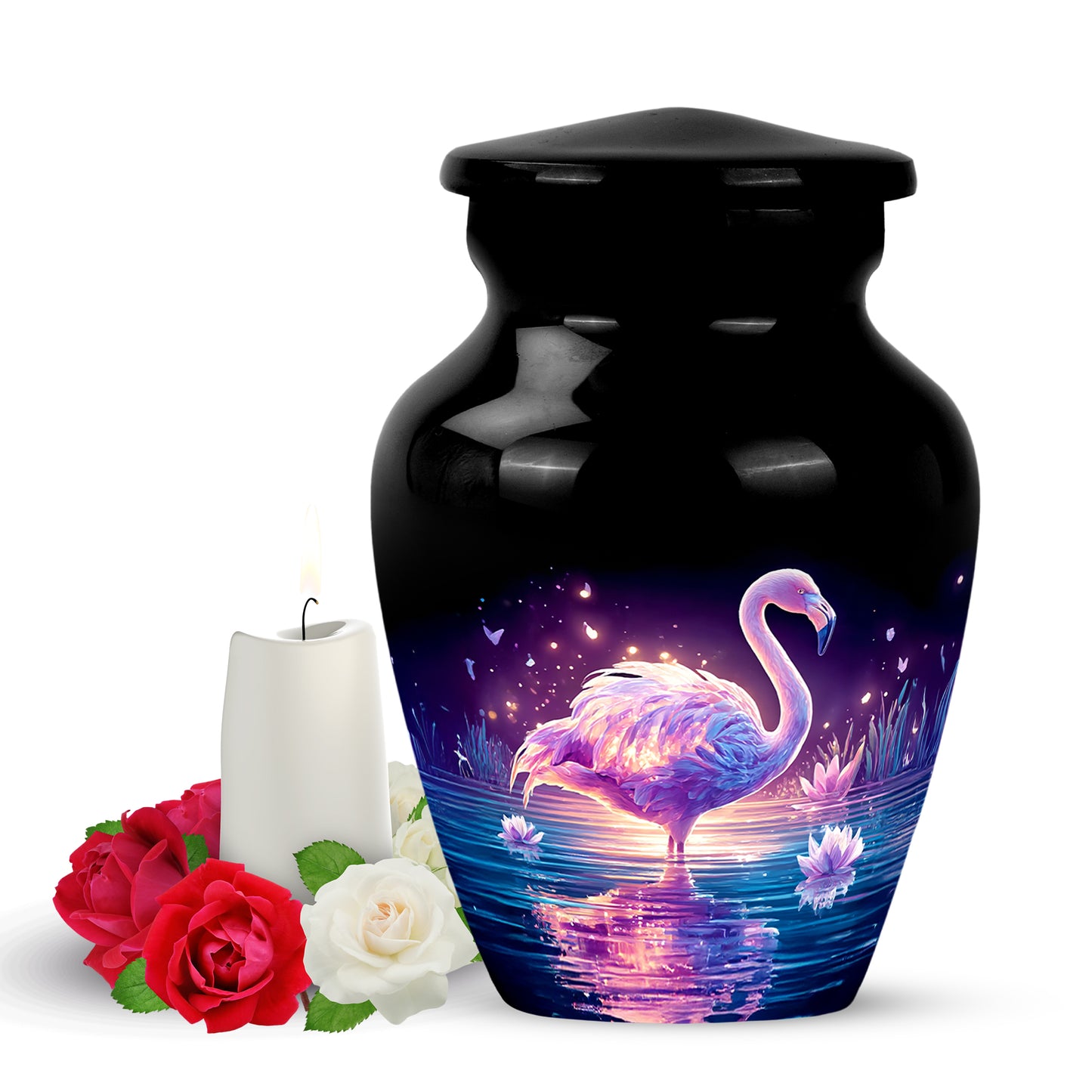 Black Breathtaking Flamingo Memorial Urn for Ashes - 10-inch, 200 cu in - Yatskia