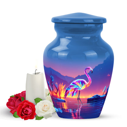 Personalized Blue Revered Flamingo Cremation Urns for Human Ashes - 10-inch, 200 cu in - Yatskia