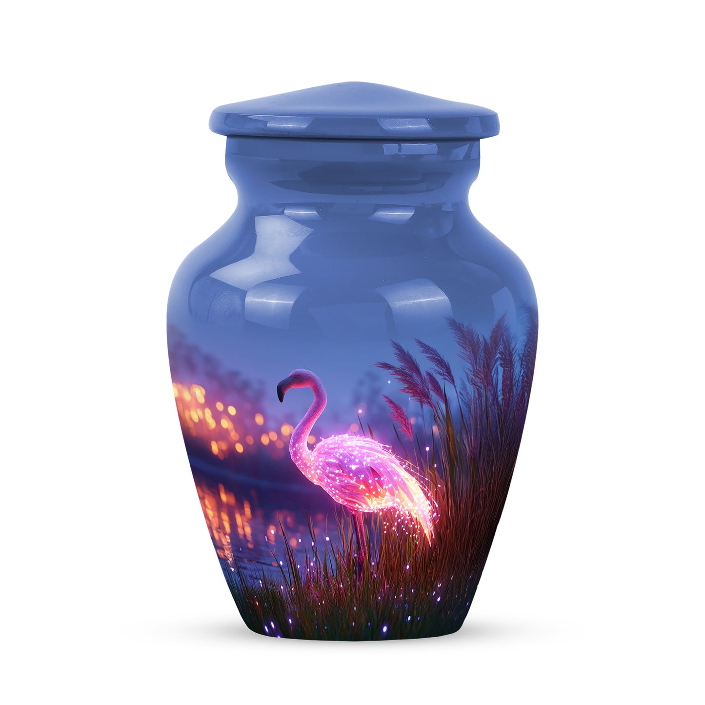 Blue Comforting Flamingo Memorial Urn for Ashes - 10-inch, 200 cu in - Yatskia
