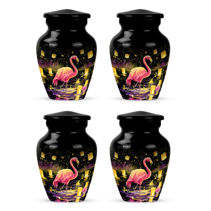 Onyx Black Flamingo Cremation Urn side profile showing urn shape - traditional flamingo engraving with hand-polished finish - 10 inch aluminum urn for cremated remains