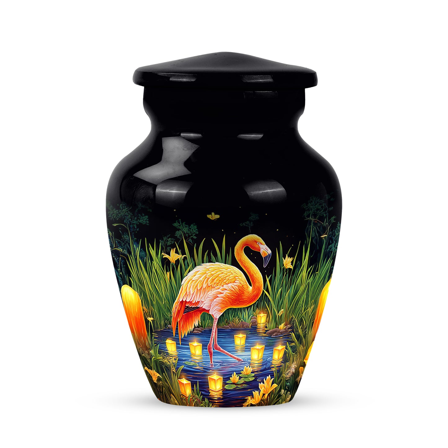 Black Flamingo Cremation Urns - Glorious Tribute 10-inch, 200 cu in - Yatskia