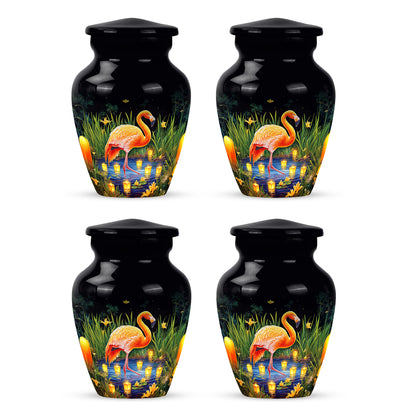 Rich Black Flamingo Cremation Urn side profile showing urn shape - timeless flamingo motif etched into premium metal - 10 inch aluminum urn for cremated remains