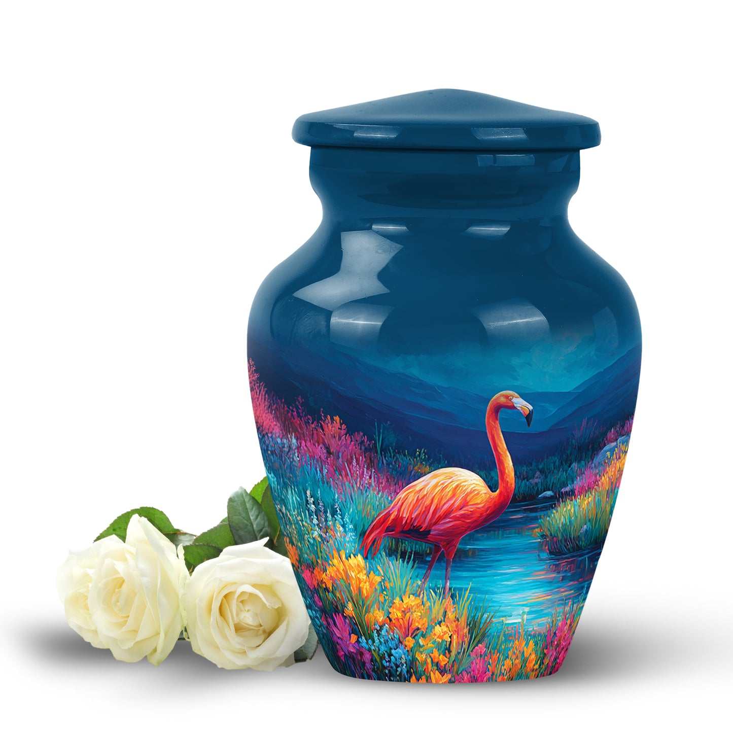 Blue Flamingo Cremation Urns - Imperial Devotion 10-inch, 200 cu in - Yatskia