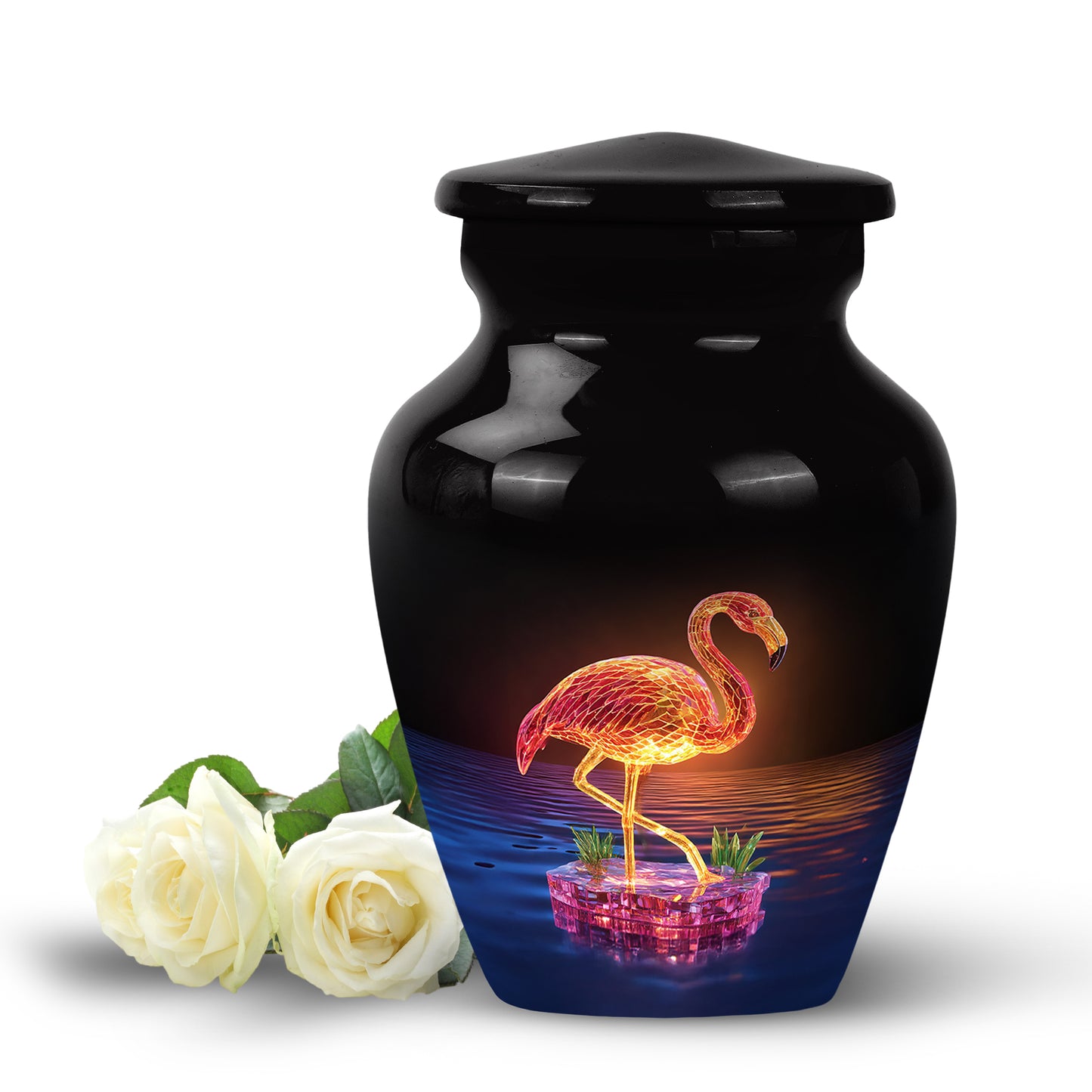 Personalized Black Sovereign Flamingo Cremation Urns for Human Ashes - 10-inch, 200 cu in - Yatskia