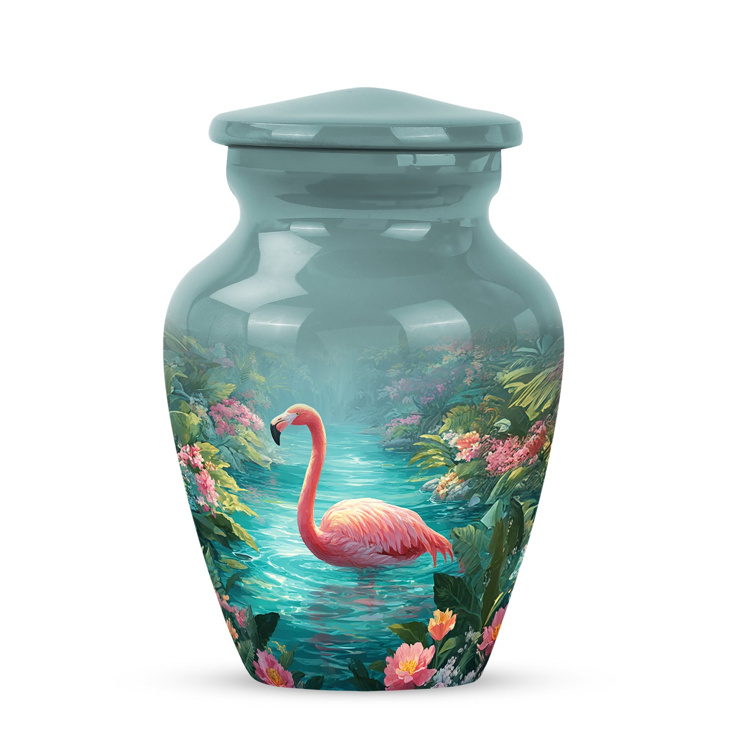 Harmonious Flamingo Cremation Urns for Human Ashes - Teal 10-inch - Yatskia