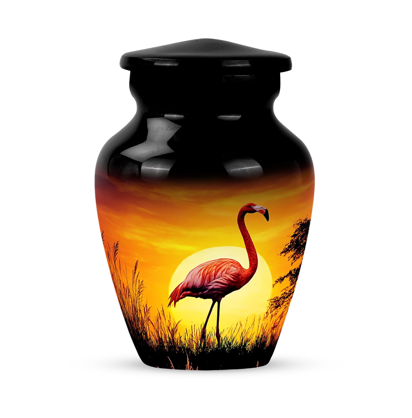 Black Comforting Flamingo Memorial Urn for Ashes - 10-inch, 200 cu in - Yatskia