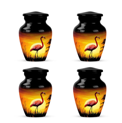 Jet Black Flamingo Cremation Urn side profile showing urn shape - timeless flamingo motif etched into premium metal - 10 inch aluminum urn for cremated remains