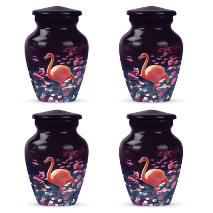 Deep Purple Flamingo Cremation Urn side profile showing urn shape - timeless flamingo motif etched into premium metal - 10 inch aluminum urn for cremated remains