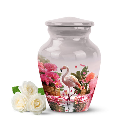 Personalized Silver Revered Flamingo Cremation Urns for Human Ashes - 10-inch, 200 cu in - Yatskia