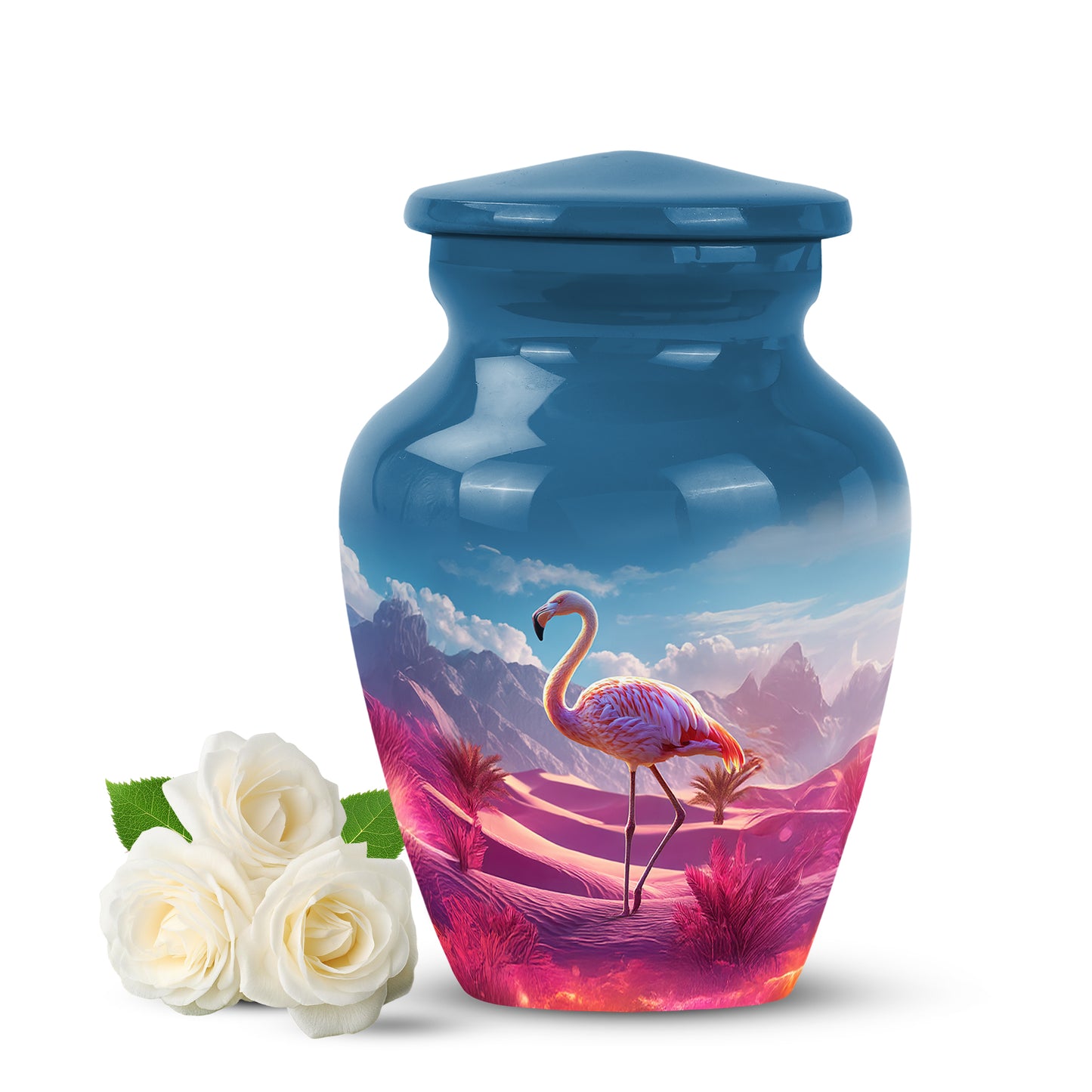 Personalized Flamingo Cremation Urns - Pristine Blue 10-inch, 200 cu in - Yatskia