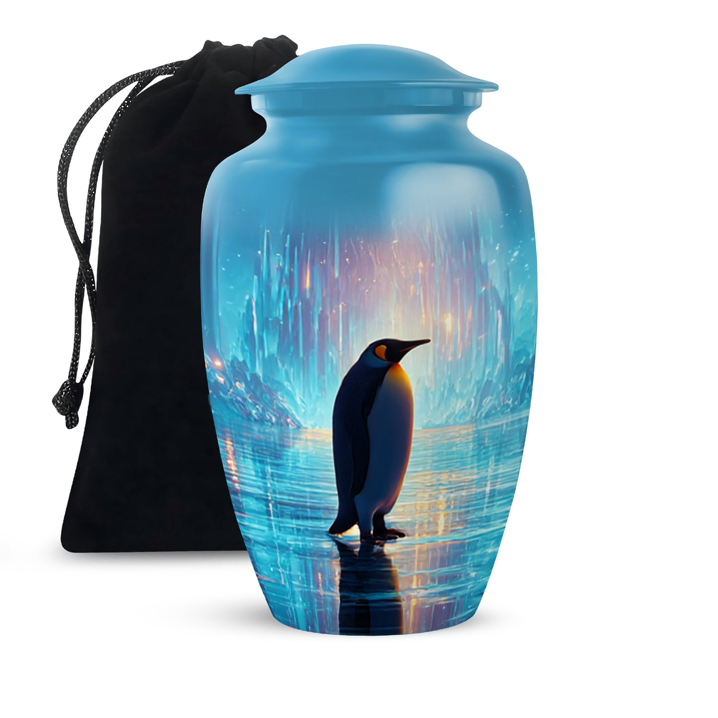 Blue Personalized Penguin Cremation Urn for Adult Male- Yatskia