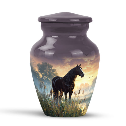 Black Horse Cremation Urns - Opulent Honor 10-inch, 200 cu in - Yatskia