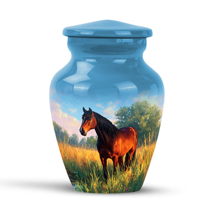 Personalized Blue Heavenly Horse Cremation Urns for Human Ashes - 10-inch, 200 cu in - Yatskia