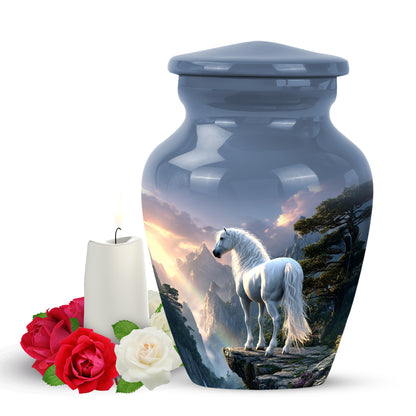 Inspiring Blue Horse Sanctuary Urn for Human Ashes - 10-inch, 200 cu in - Yatskia
