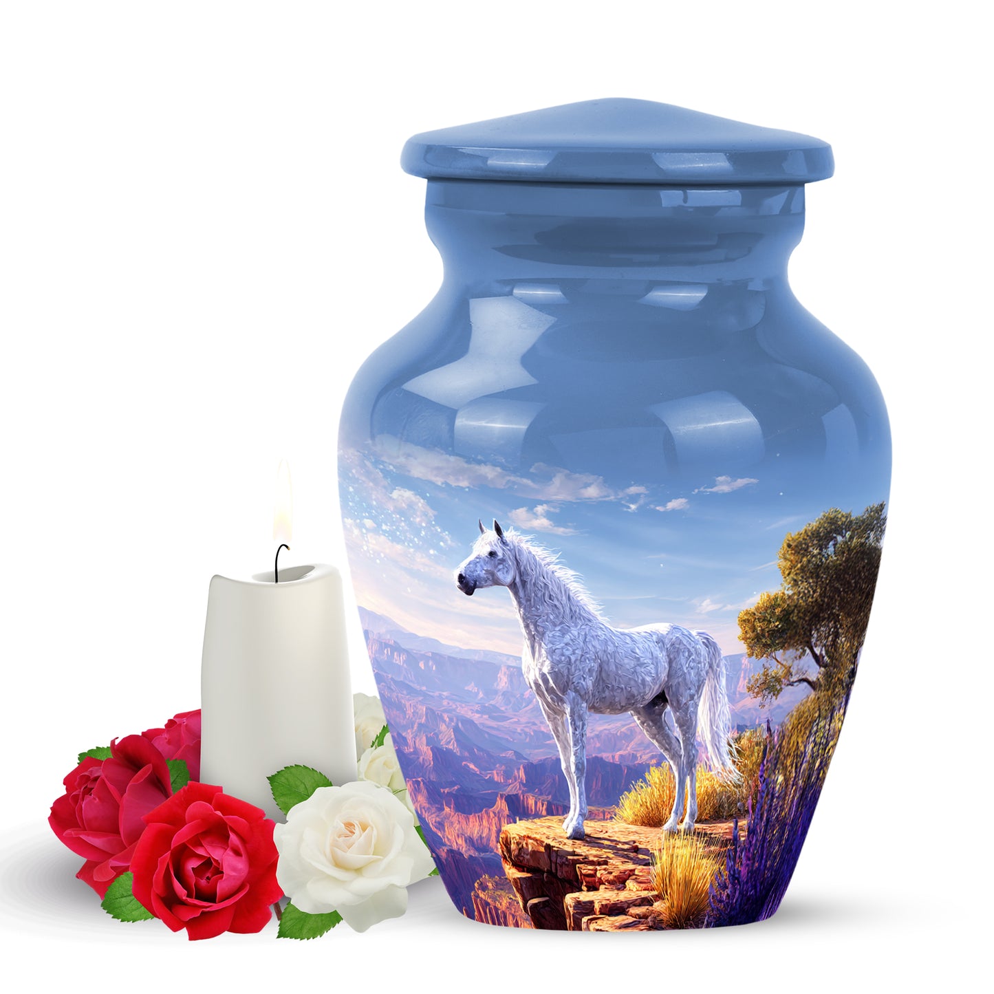 Everlasting Blue Horse Remembrance Urn for Human Ashes - 10-inch, 200 cu in - Yatskia
